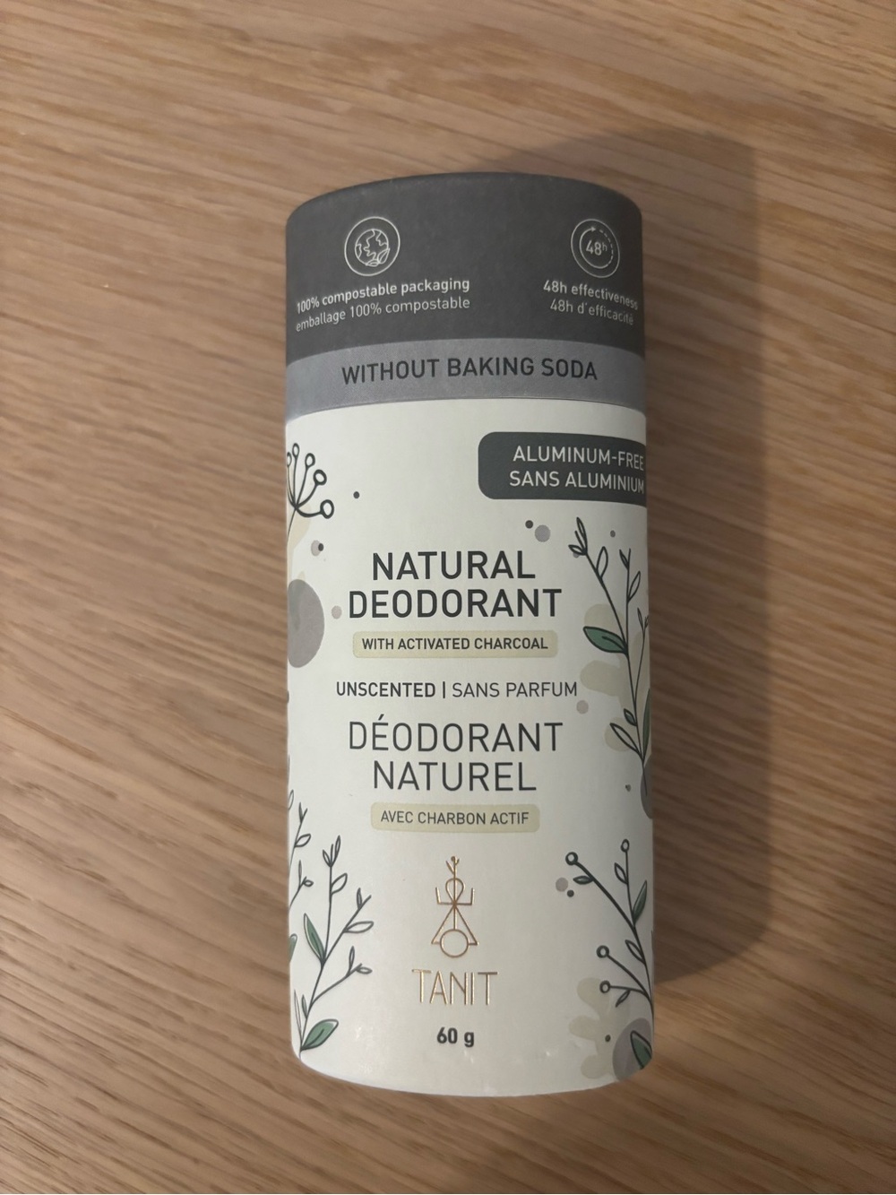 TANIT Unscented Natural Deodorant with Activated Charcoal